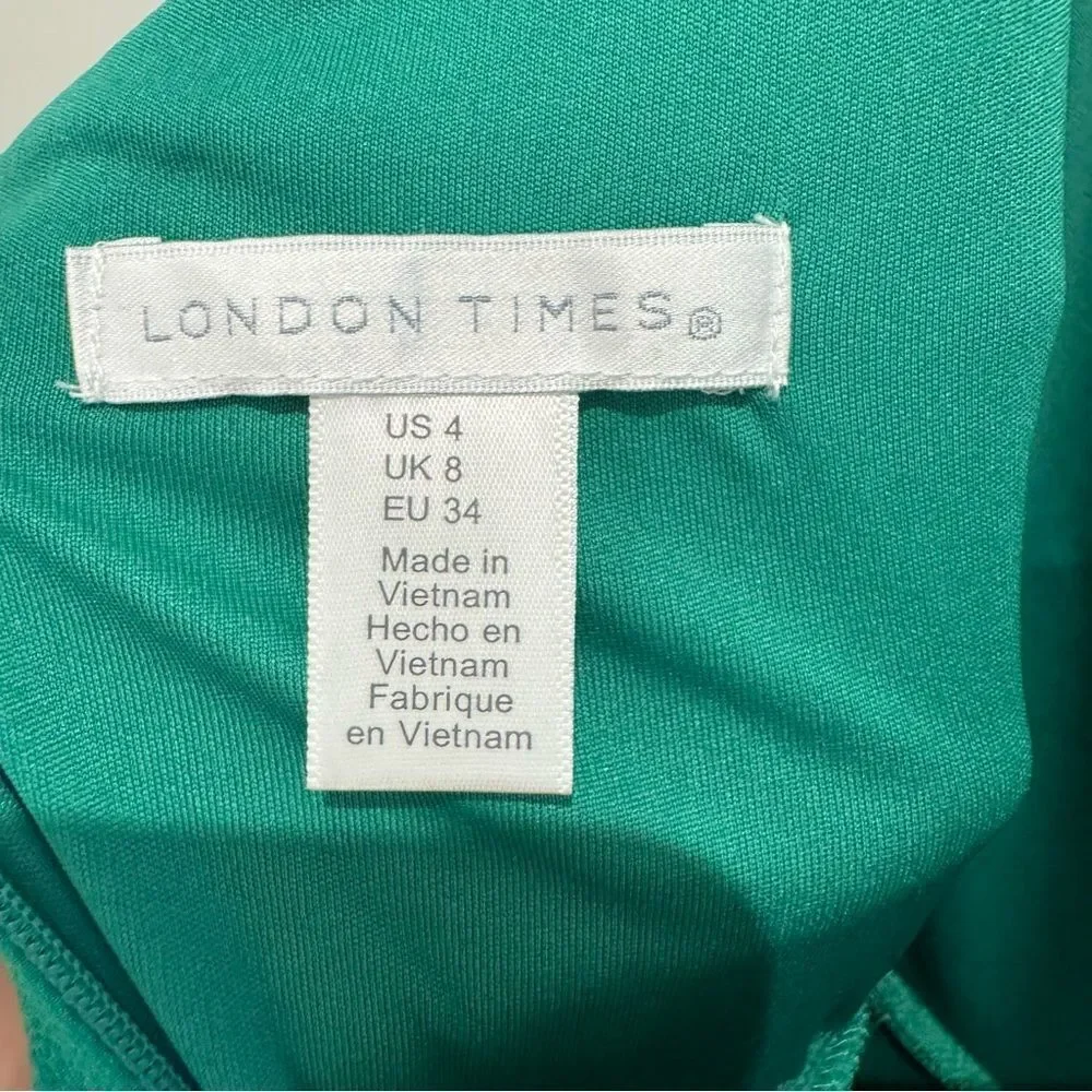 London Times dress green maxi off shoulder ruffle high low holiday party 4